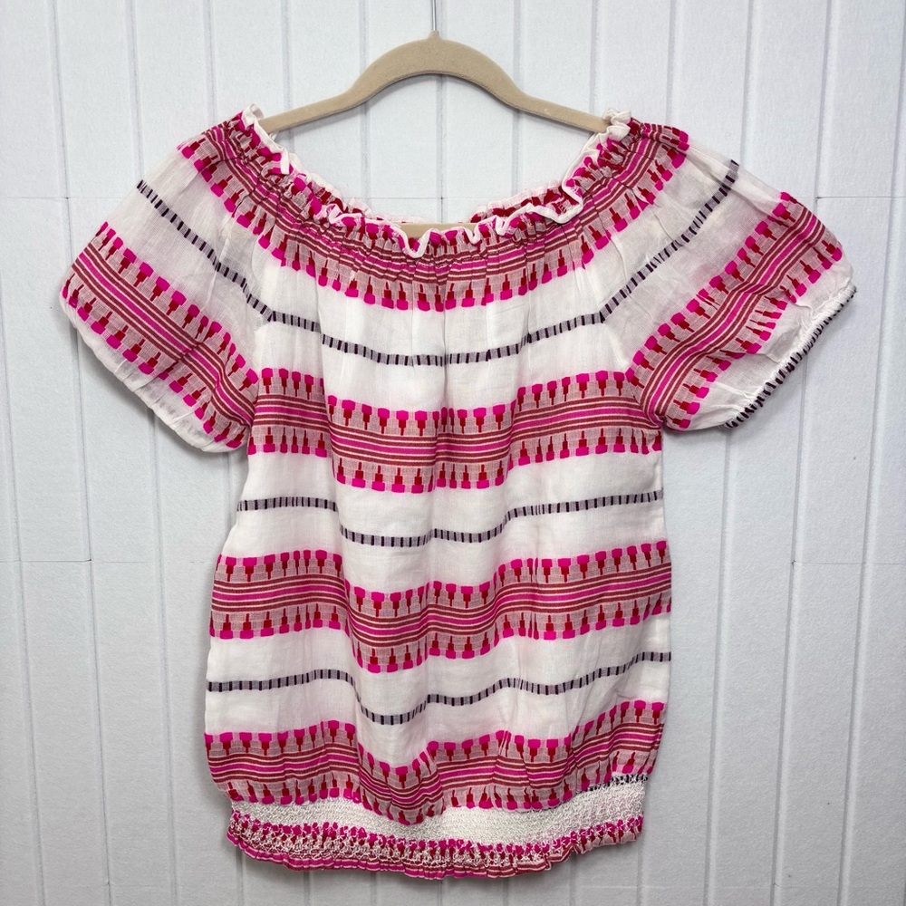 Solitaire Anthropologie Ruffle Short Sleeve Striped Boho top Size M